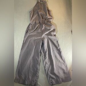 Cloth & Stone Halter Wide-Leg Jumpsuit Gray 100% Lyocell Smocked Pockets S